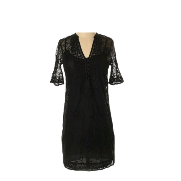 NWT Lucky Brand Black Embroidered Lace Mini Dress Size Medium Sheer Sleeve Boho - Picture 1 of 6